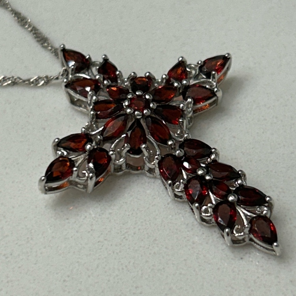 Gorgeous Large Garnet Cross Pendant | Sterling Silver - Picture 6 of 7